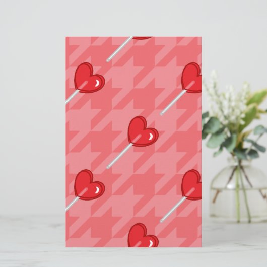pink houndstooth heart lollipop (Standing Front)