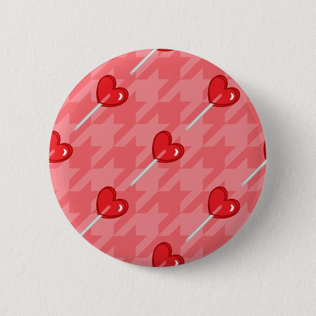 pink houndstooth heart lollipop button (Front)