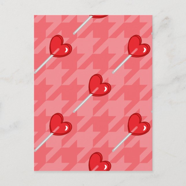 pink houndstooth heart lollipop postcard (Front)