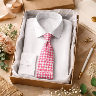 Pink Houndstooth Pattern Classic Preppy Style  Neck Tie