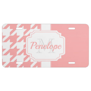 Pink Houndstooth Pattern License Plate