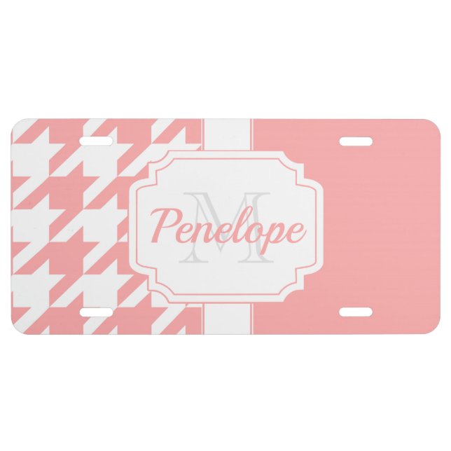 Pink Houndstooth Pattern License Plate (Front)