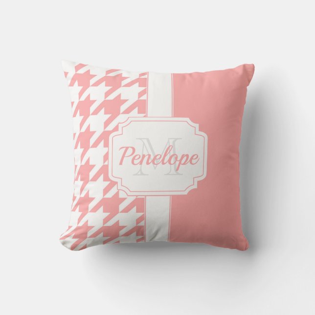 Pink Houndstooth Pattern Throw Pillow (Front)
