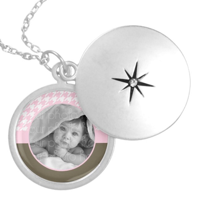 Pink Houndstooth Photo Frame Custom Necklace (Front)