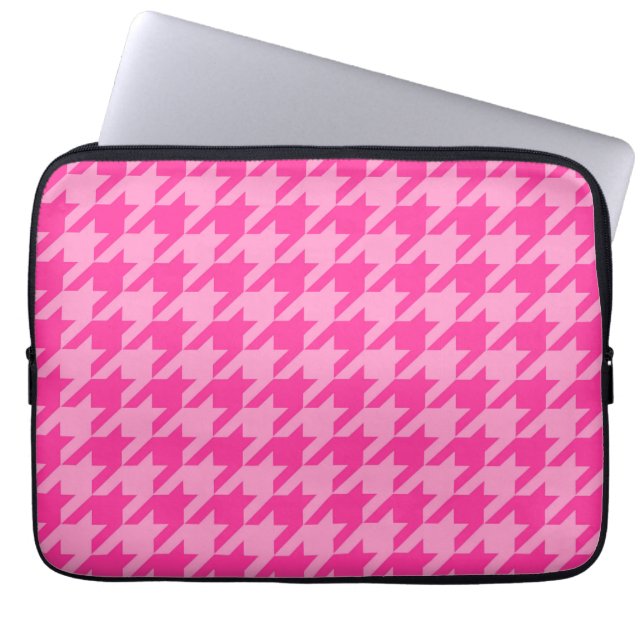 Pink Houndstooth Plaid Check Laptop Sleeve (Front)