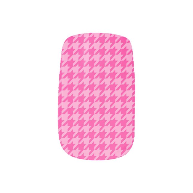 Pink Houndstooth Plaid Check Minx Nail Art (Left Thumb)
