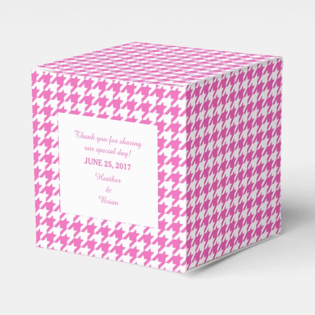 Pink Houndstooth Wedding Favor Box (Front Side)