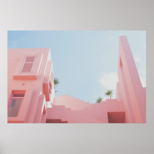 Pink House and Palm Trees Photo Poster