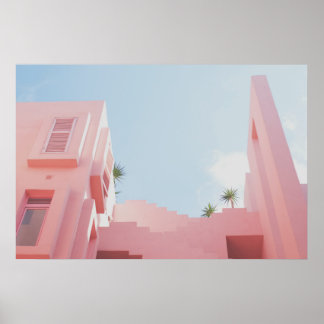 Pink House and Palm Trees Photo Poster