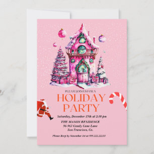 pink House Christmas Party Invitation