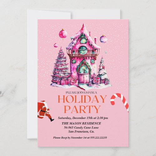 pink  House Christmas Party Invitation