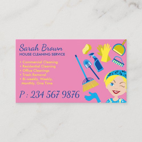 Pink House Cleaning Janitorial Gloved Apron Maid Business Card