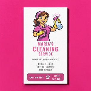 Pink House Cleaning Maid Service Business Card