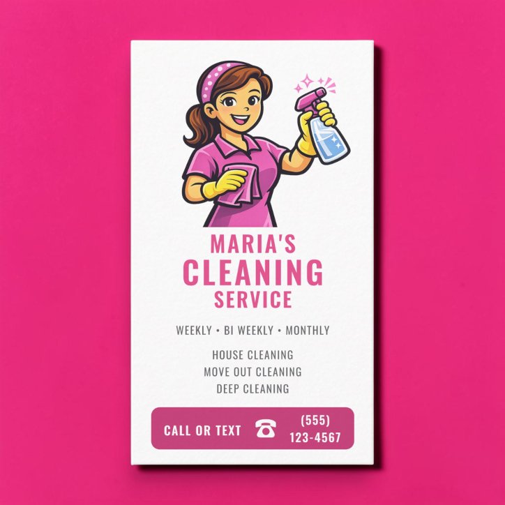 Pink House Cleaning Maid Service Business Card