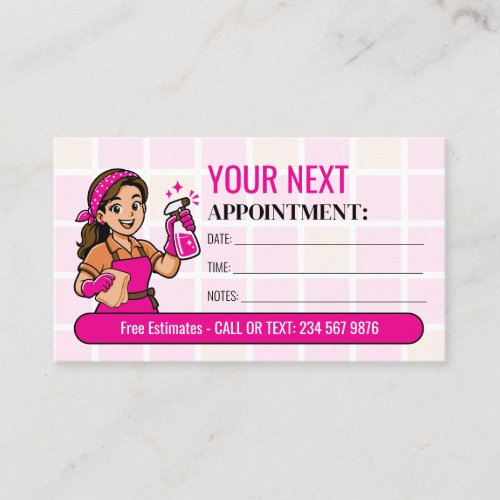 Pink House Cleaning Next Reminder Appointment Card