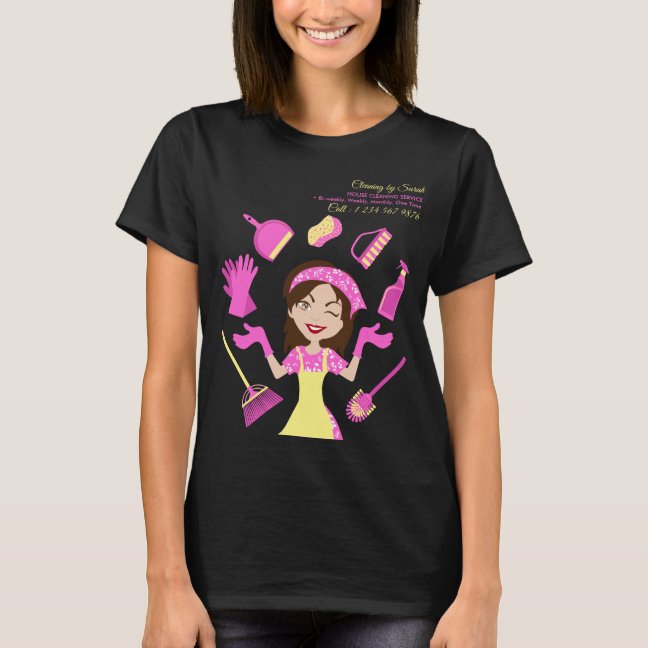 Pink House Cleaning Service Janitorial Daily T-Shirt