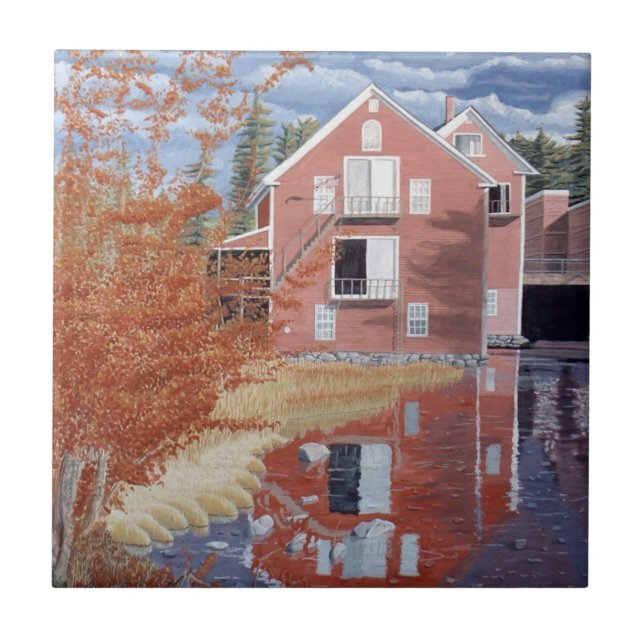 Pink House in Autumn Ceramic Tile (Front)