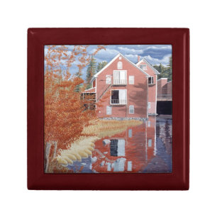 Pink House in Autumn Jewelry Keepsake Box