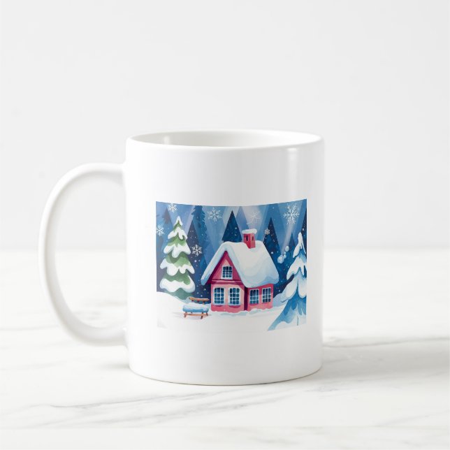 Pink House in the Winter Forest Coffee Mug (Left)