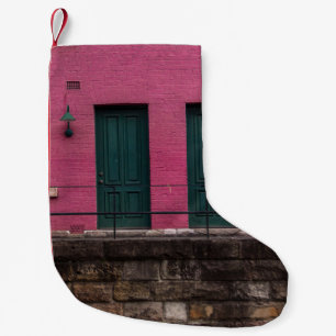 PINK HOUSE WITH TWO DOORS SMALL CHRISTMAS STOCKING