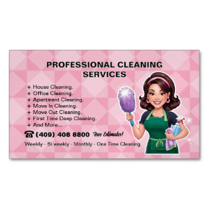 Pink Housekeeper Cleaning Service Business Card Magnet