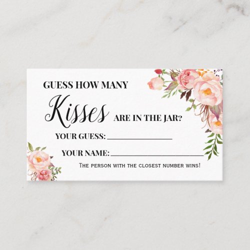 Pink How Many Kisses Bridal Shower Game Card