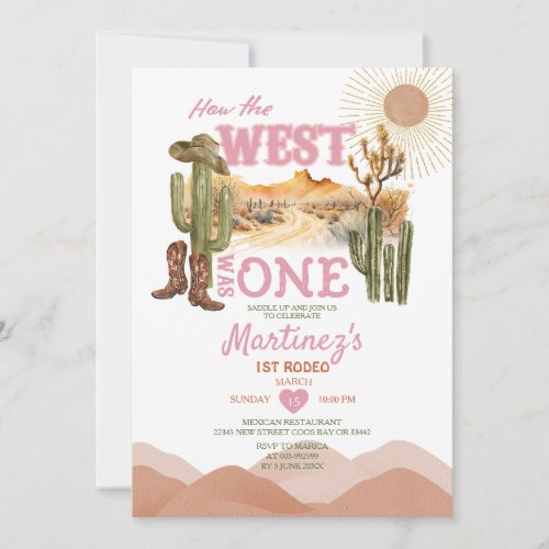 Pink How The West Was One Birthday Party Cowboy  Invitation