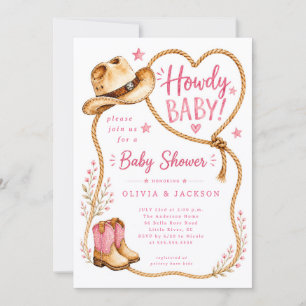 Pink Howdy Baby Shower Invitation