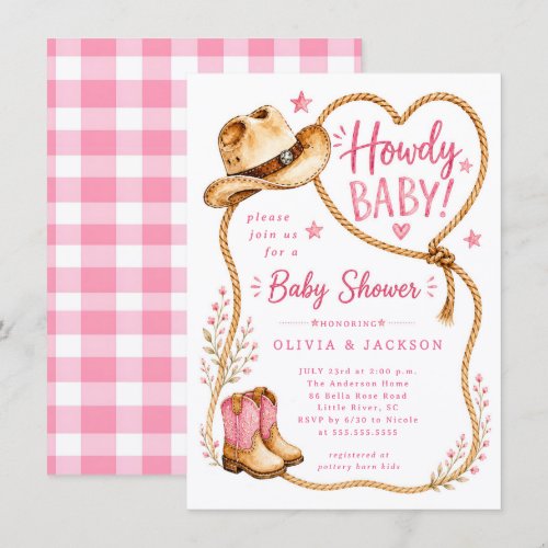Pink Howdy Baby Shower Invitation