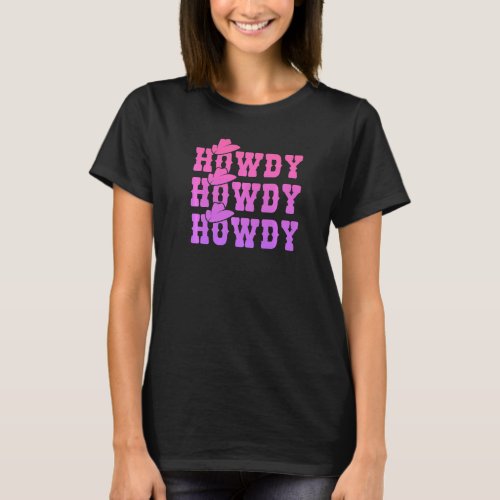 Pink Howdy Cow Girl Distressed Western Country Rod T_Shirt