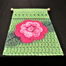 Pink Hues Flower Green Leaf Artisan Crochet Print