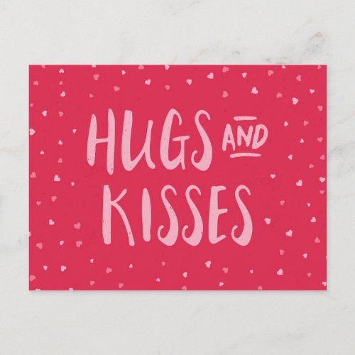 Pink Hugs and Kisses  Hearts  Valentines Day Holiday Postcard