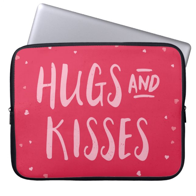 Pink Hugs and Kisses | Hearts | Valentine's Day Laptop Sleeve (Front)