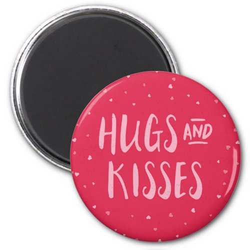 Pink Hugs and Kisses  Hearts  Valentines Day Magnet