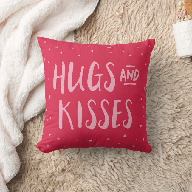 Pink Hugs and Kisses | Hearts | Valentine's Day Throw Pillow (Blanket)