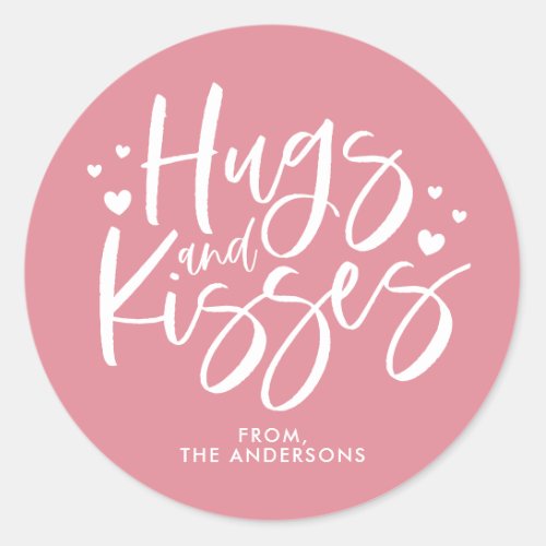 Pink Hugs and Kisses Valentines Day  Classic Round Sticker