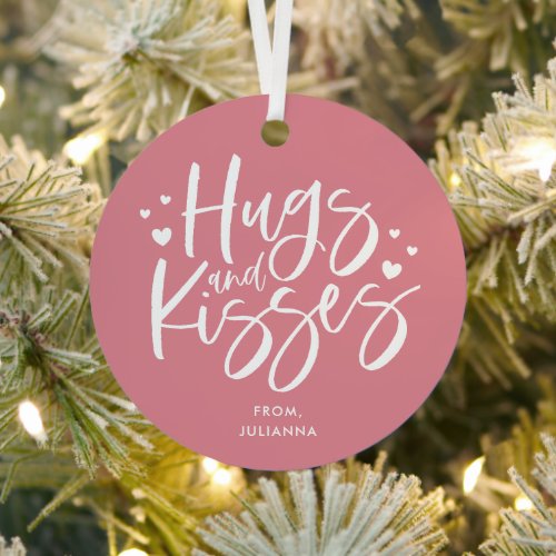 Pink Hugs and Kisses Valentines Day Holiday  Metal Ornament