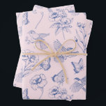 Pink Hummingbird & Butterfly Floral Wrapping Paper Sheets<br><div class="desc">Hummingbird & Butterfly Floral Toile Pink Wrapping Wrapping Paper Sheet Set of 3</div>