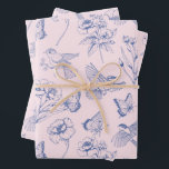 Pink Hummingbird & Butterfly Floral Wrapping Paper Sheets<br><div class="desc">Hummingbird & Butterfly Floral Toile Pink Wrapping Wrapping Paper Sheet Set of 3</div>