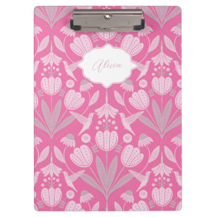 Pink Hummingbird Coquette Personalized floral Clipboard