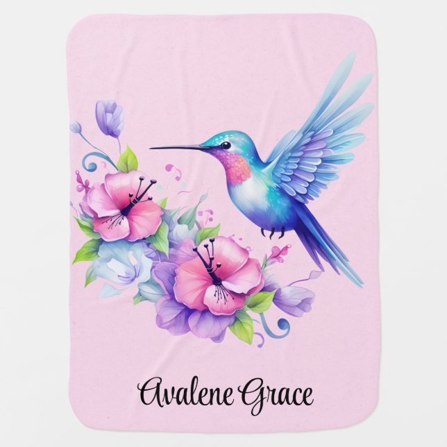 Pink Hummingbird Girl Baby Shower Gift Baby Blanket (Front)
