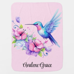 Pink Hummingbird Girl Baby Shower Gift Blanket