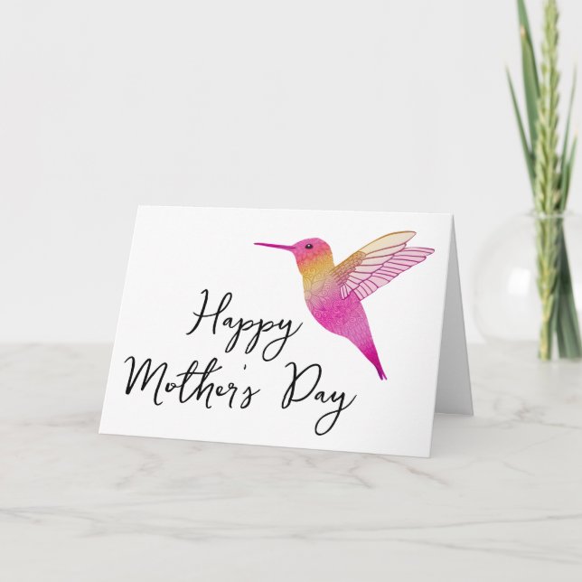 Pink Hummingbird Happy Mother's Day Greeting Card (Front)