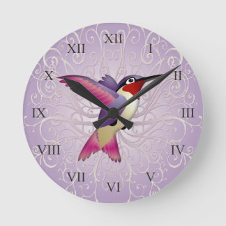 Pink Hummingbird Round Clock