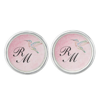 Pink Hummingbird Watercolor Wedding Cufflinks