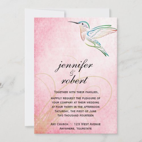 Pink Hummingbird Watercolor Wedding Invitation