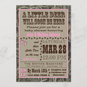 Pink Hunting Camo Baby Shower Invitations