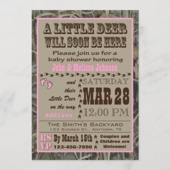 Pink Hunting Camo Baby Shower Invitations by aaronsgraphics at Zazzle