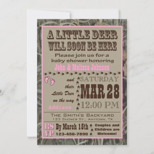 Pink Hunting Camo Baby Shower Invitations