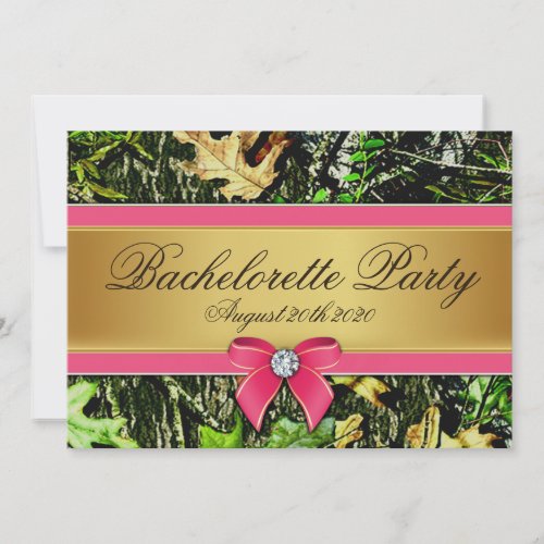 Pink Hunting Camo Bachelorette Party Invitations